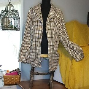 Checkered Blazer Jacket With Open Front Size 3XL